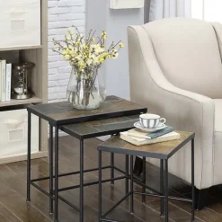 Metal Nesting Slate Top Accent Tables, Set Of 3-Kirkland's Home Hot