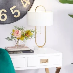 Metal Open Loop Stem White Round Table Lamp-Kirkland's Home Flash Sale