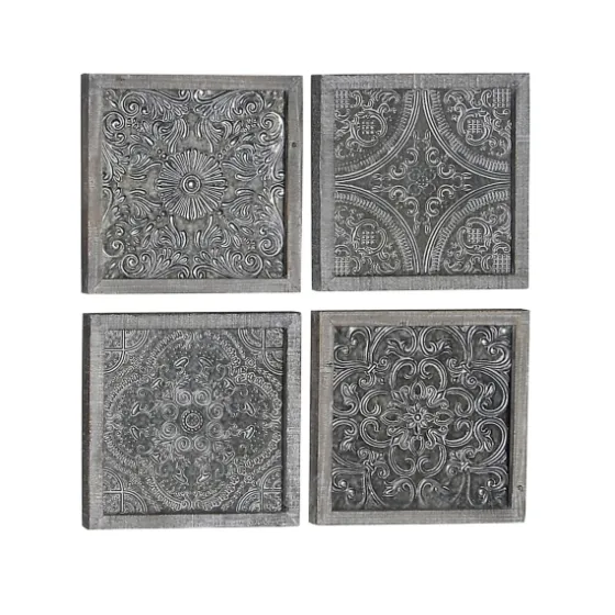 Metallic Carved Fir Wood Wall Plaques, Set Of 4-Kirkland's Home Sale