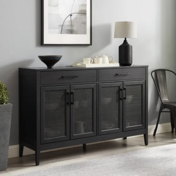 Micah Black Rattan Mesh Sideboard Cabinet-Kirkland's Home Flash Sale