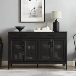 Micah Black Rattan Mesh Sideboard Cabinet-Kirkland's Home Flash Sale