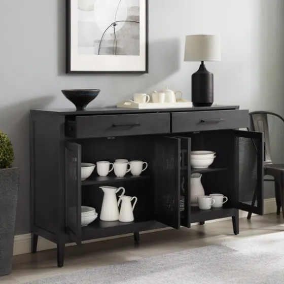 Micah Black Rattan Mesh Sideboard Cabinet-Kirkland's Home Flash Sale