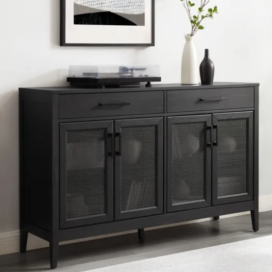 Micah Black Rattan Mesh Sideboard Cabinet-Kirkland's Home Flash Sale