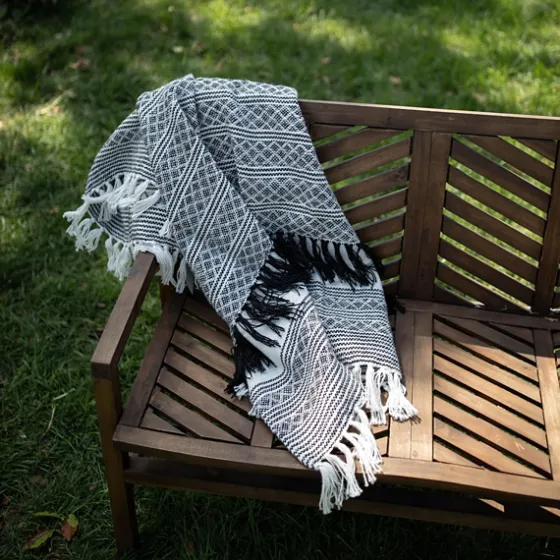 Midnight Crosshatch Stripes Outdoor Throw Blanket-Kirkland's Home Online
