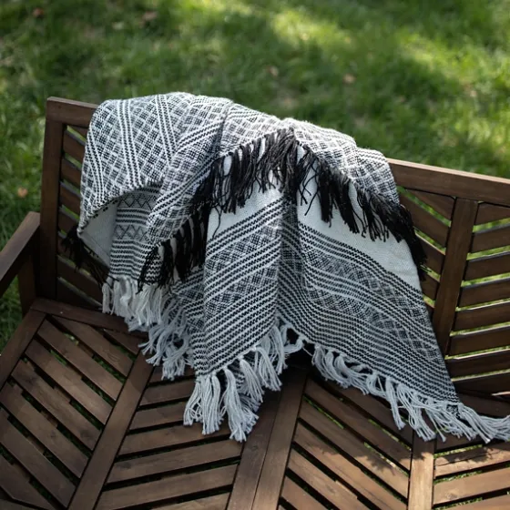 Midnight Crosshatch Stripes Outdoor Throw Blanket-Kirkland's Home Online