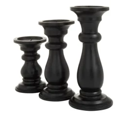 Midnight Distressed Wood Candle Holders, Set Of 3-Kirkland's Home Cheap