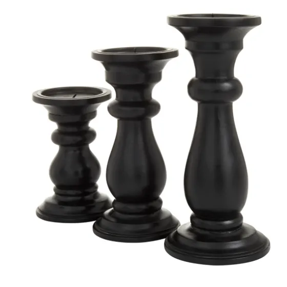 Midnight Distressed Wood Candle Holders, Set Of 3-Kirkland's Home Cheap