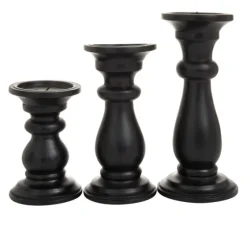 Midnight Distressed Wood Candle Holders, Set Of 3-Kirkland's Home Cheap