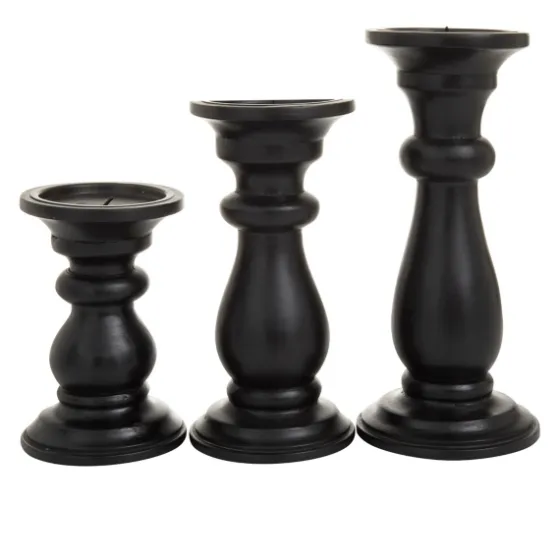 Midnight Distressed Wood Candle Holders, Set Of 3-Kirkland's Home Cheap
