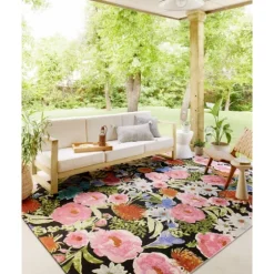 Midnight Garden Party Indoor/Outdoor Rug, 5X7-Kirkland's Home Outlet
