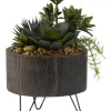 Mixed Greenery Arrangement In Round Wooden Planter-Kirkland's Home Cheap