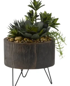 Mixed Greenery Arrangement In Round Wooden Planter-Kirkland's Home Cheap