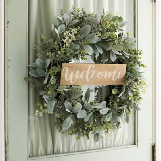 Mixed Greenery Welcome Sign Wreath-Kirkland's Home New