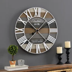 Mixed Planks And White Wooden Wall Clock-Kirkland's Home Shop