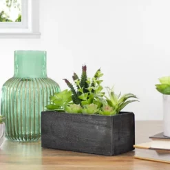 Mixed Succulents In Black Wood Planter Box-Kirkland's Home Cheap
