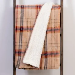 Mocha Brown Plaid Sherpa Throw-Kirkland's Home Clearance