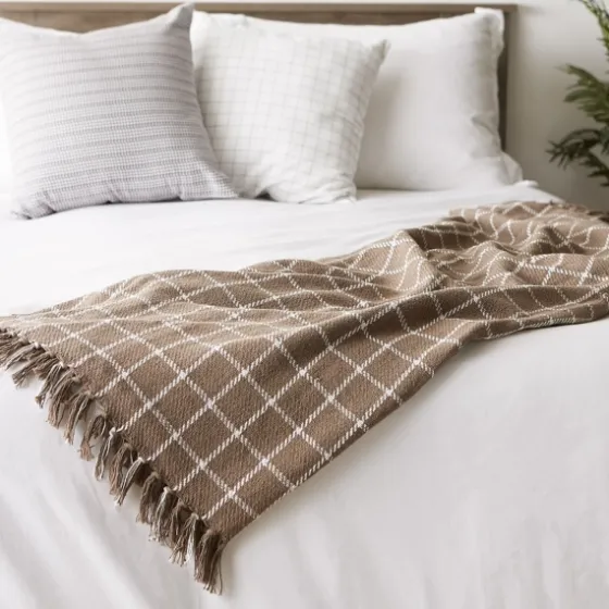 Mocha Plaid Fringed Throw-Kirkland's Home New