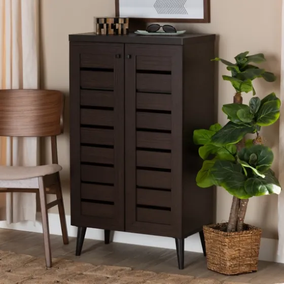 Mocha Tall Slatted Shoe Storage Cabinet-Kirkland's Home Hot