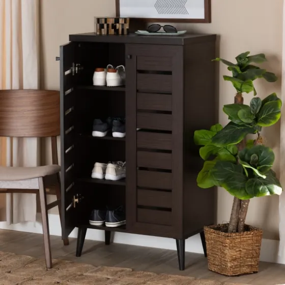 Mocha Tall Slatted Shoe Storage Cabinet-Kirkland's Home Hot