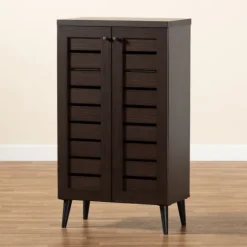 Mocha Tall Slatted Shoe Storage Cabinet-Kirkland's Home Hot
