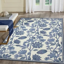 Modern Blue Floral Vines Outdoor Area Rug, 5X7-Kirkland's Home Online