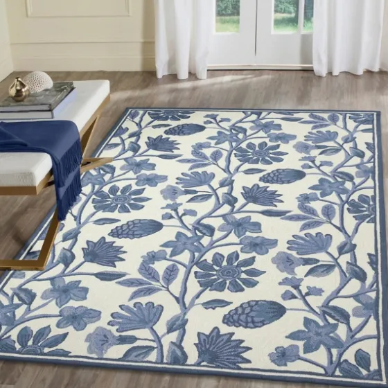 Modern Blue Floral Vines Outdoor Area Rug, 5X7-Kirkland's Home Online