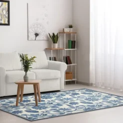 Modern Blue Floral Vines Outdoor Area Rug, 5X7-Kirkland's Home Online