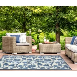 Modern Blue Floral Vines Outdoor Area Rug, 5X7-Kirkland's Home Online