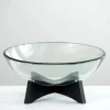 Modern Glass Bowl With Wood Stand-Kirkland's Home Clearance