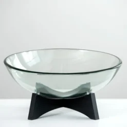 Modern Glass Bowl With Wood Stand-Kirkland's Home Clearance