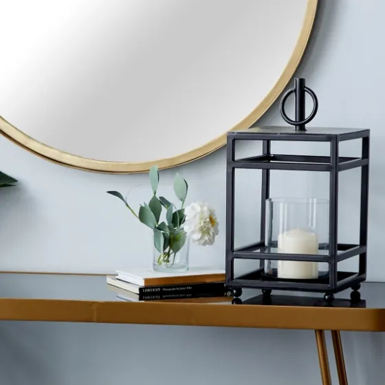 Modern Vintage Iron Framed Lantern, 15 In.-Kirkland's Home Outlet