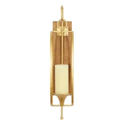 Modern Warm Wood And Gold Sconce-Kirkland's Home Shop