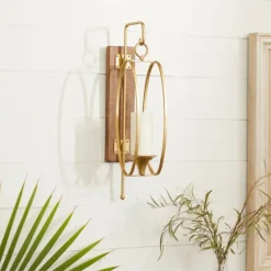 Modern Warm Wood And Gold Sconce-Kirkland's Home Shop