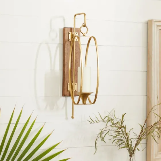 Modern Warm Wood And Gold Sconce-Kirkland's Home Shop