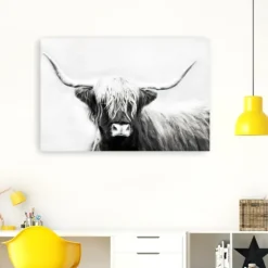 Monochrome Longhorn Canvas Art Print, 60X40 In.-Kirkland's Home Outlet