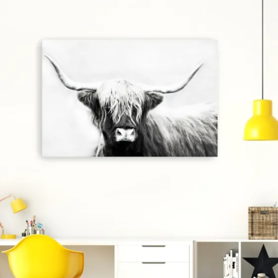 Monochrome Longhorn Canvas Art Print, 60X40 In.-Kirkland's Home Outlet
