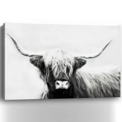 Monochrome Longhorn Canvas Art Print, 60X40 In.-Kirkland's Home Outlet