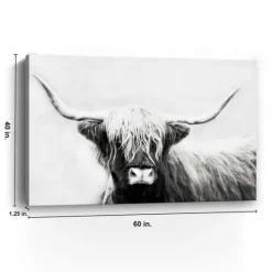 Monochrome Longhorn Canvas Art Print, 60X40 In.-Kirkland's Home Outlet
