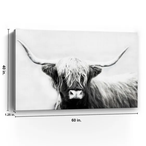 Monochrome Longhorn Canvas Art Print, 60X40 In.-Kirkland's Home Outlet