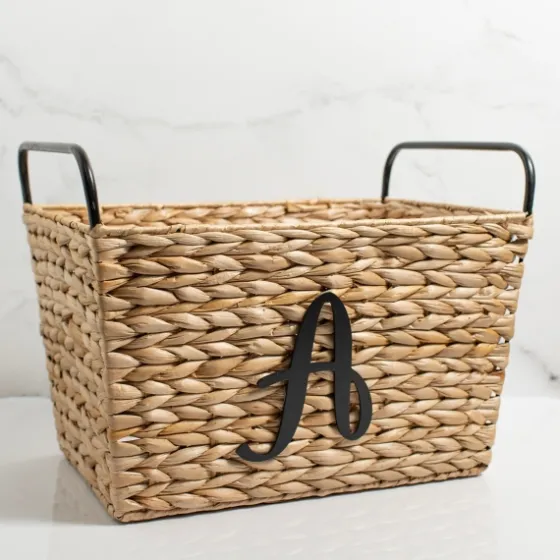 Monogram A Woven Rat Metal Handle Basket-Kirkland's Home Shop