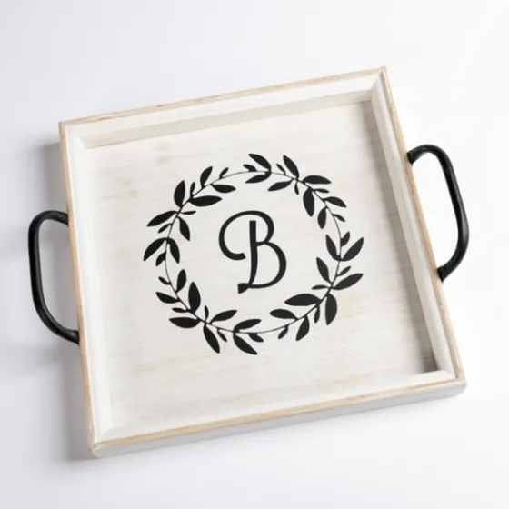 Monogram B Wood Tray With Handles-Kirkland's Home Sale