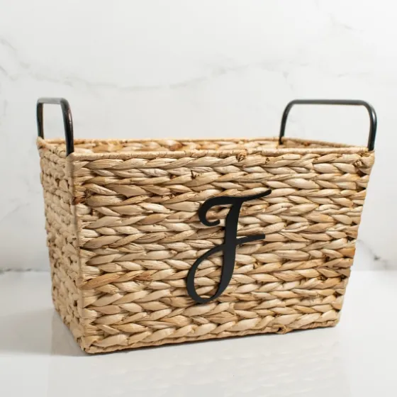 Monogram F Woven Rat Metal Handle Basket-Kirkland's Home Hot