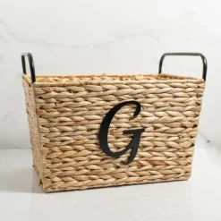 Monogram G Woven Rat Metal Handle Basket-Kirkland's Home Clearance
