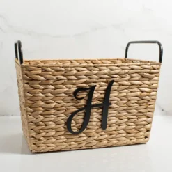 Monogram H Woven Rat Metal Handle Basket-Kirkland's Home Online