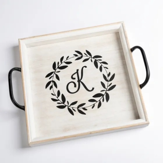 Monogram K Wood Tray With Handles-Kirkland's Home Store