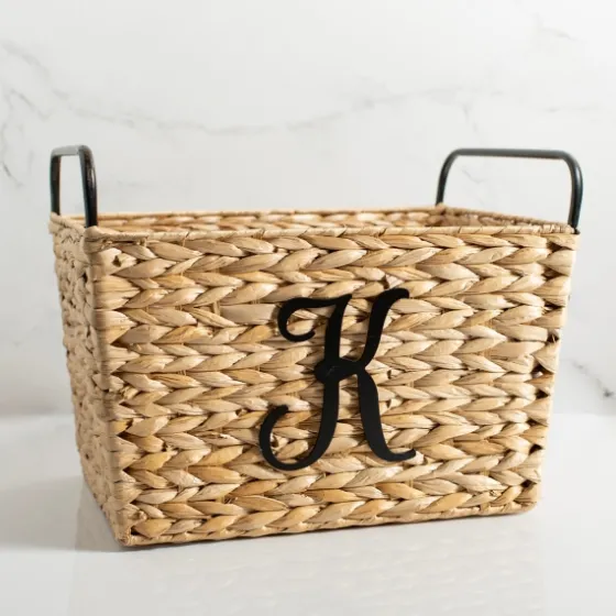 Monogram K Woven Rat Metal Handle Basket-Kirkland's Home Best Sale