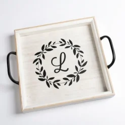 Monogram L Wood Tray With Handles-Kirkland's Home Sale
