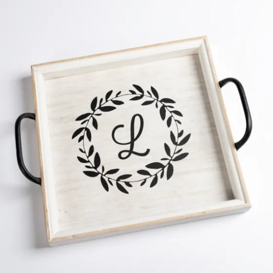 Monogram L Wood Tray With Handles-Kirkland's Home Sale
