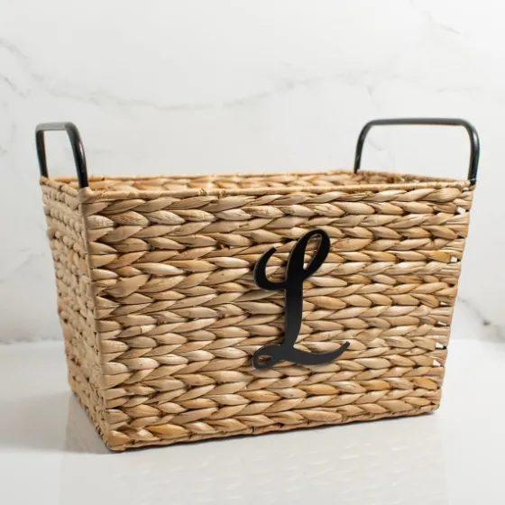 Monogram L Woven Rat Metal Handle Basket-Kirkland's Home Best