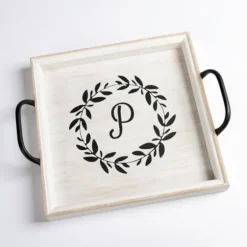 Monogram P Wood Tray With Handles-Kirkland's Home Discount